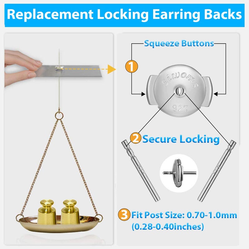 Siwoms 2-Pairs Silver Locking Earring Backs Secure for Diamond Studs, Hypoallergenic Replacements Earring Backings for Notched Post (7mm) - Image 5
